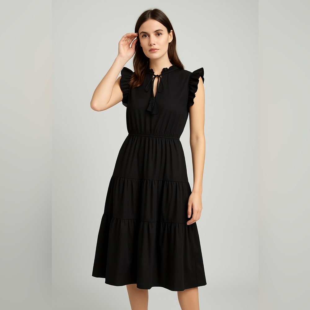 Nanette Lepore Black Ruffle Midi Dress